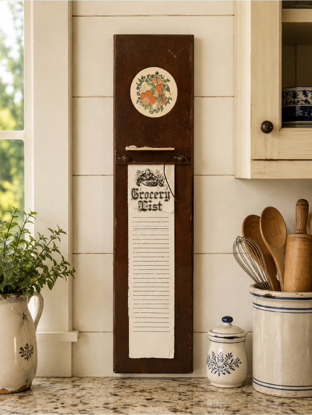 Vintage 21" Wood Grocery List Wall Hanging